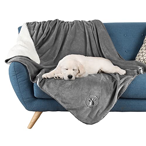 PETMAKER Waterproof Pet Blanket - 50x60-Inch Reversible Sherpa Fleece Throw Protects Couches, Cars, and Beds from Spills, Stains, and Fur (Gray), Large