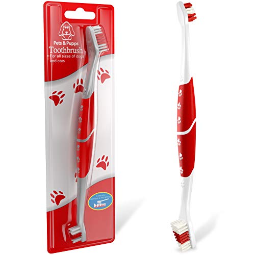 Pet Toothbrush for Dogs, Cats with Soft Bristles - Easy Teeth Cleaning & Dental Care, Non Slip Dual Head Dog Toothbrush