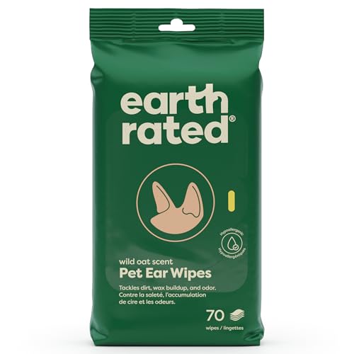 Earth Rated Pet Ear Wipes, Hypoallergenic Ear Wipes for Dogs & Cats to Remove Dirt and Wax Build up, Oatmeal Scent, 70 Count