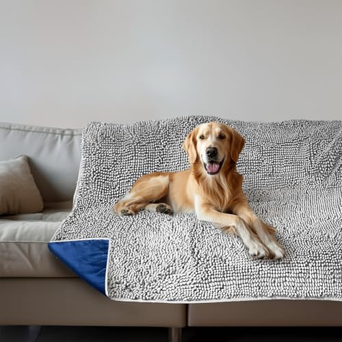 Muddy Mat® Dog Blanket - Chenille Water Absorption Blanket for Bed & Couch Cover for Dogs Washable, Anti-Slip Soft and Durable Furniture Protector for Dogs - Grey 52