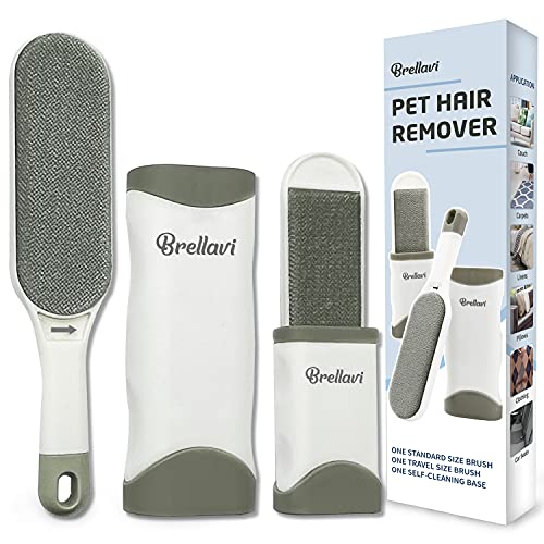 Pet Hair Remover for Cats Dogs: Reusable Fur Removal Brush for Clothes Furniture Couch Carpet Bed Car Seat - Self-Cleaning Tool for Pet Owners Friends Families - Home Travel Use Dove Gray