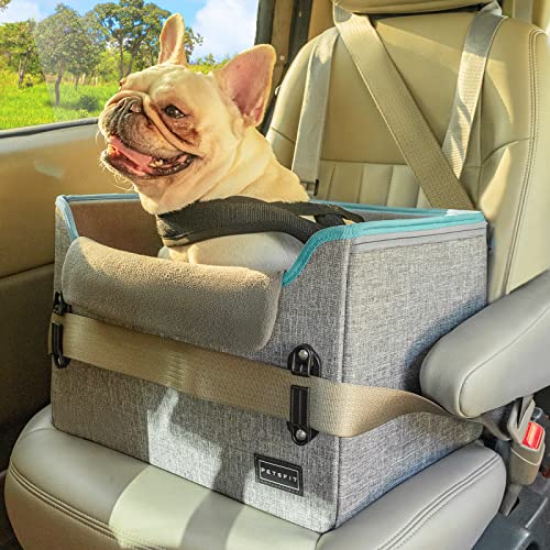 PETSFIT Dog Car Seats for Small Dogs, Portable Dog Booster Car Seat with Patent Safe Buckles, Clip-On Leash, Suitable for Small Pets Up to 25lbs (Grey)